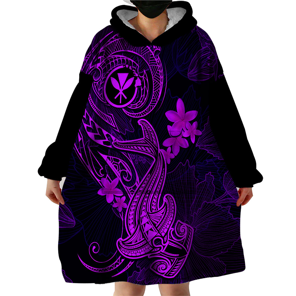 Hawaii Wearable Blanket Hoodie Hammerhead Shark Tattoo Mix Polynesian Plumeria Purple Version LT14 - Polynesian Pride