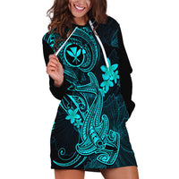 Hawaii Hoodie Dress Hammerhead Shark Tattoo Mix Polynesian Plumeria Turquoise Version LT14 Turquoise - Polynesian Pride