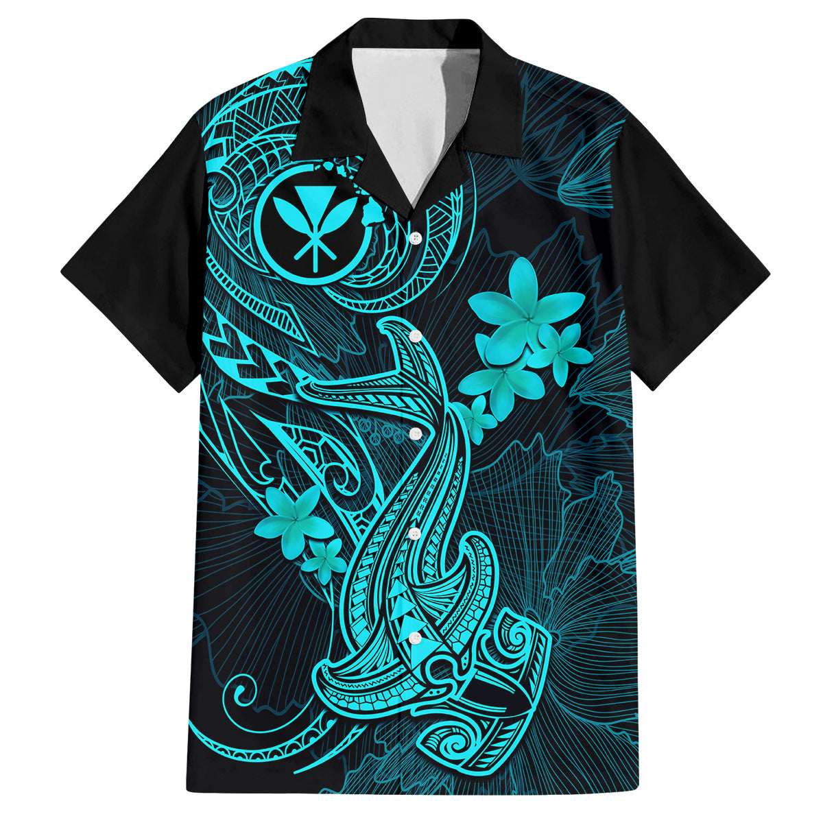 Hawaii Kid Hawaiian Shirt Hammerhead Shark Tattoo Mix Polynesian Plumeria Turquoise Version LT14 Kid Turquoise - Polynesian Pride