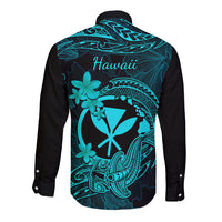 hawaii-long-sleeve-button-shirt-hammerhead-shark-tattoo-mix-polynesian-plumeria-turquoise-version