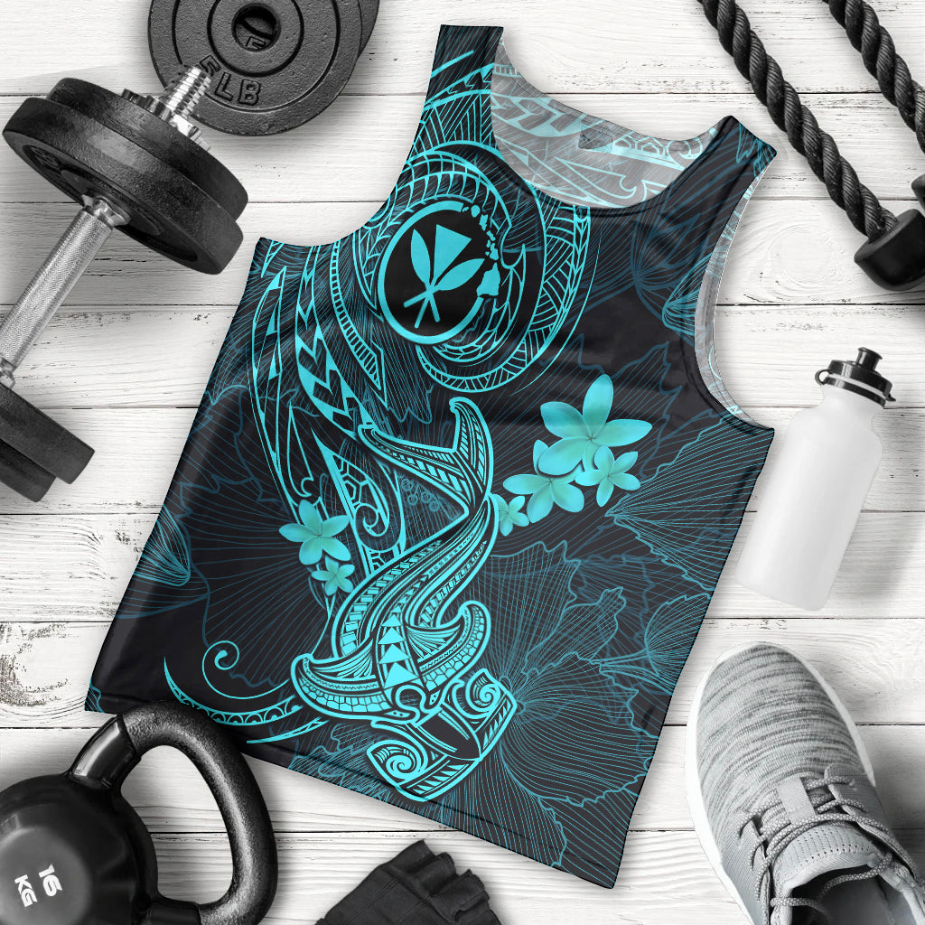 hawaii-men-tank-top-hammerhead-shark-tattoo-mix-polynesian-plumeria-turquoise-version