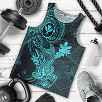 Hawaii Men Tank Top Hammerhead Shark Tattoo Mix Polynesian Plumeria Turquoise Version LT14 Turquoise - Polynesian Pride