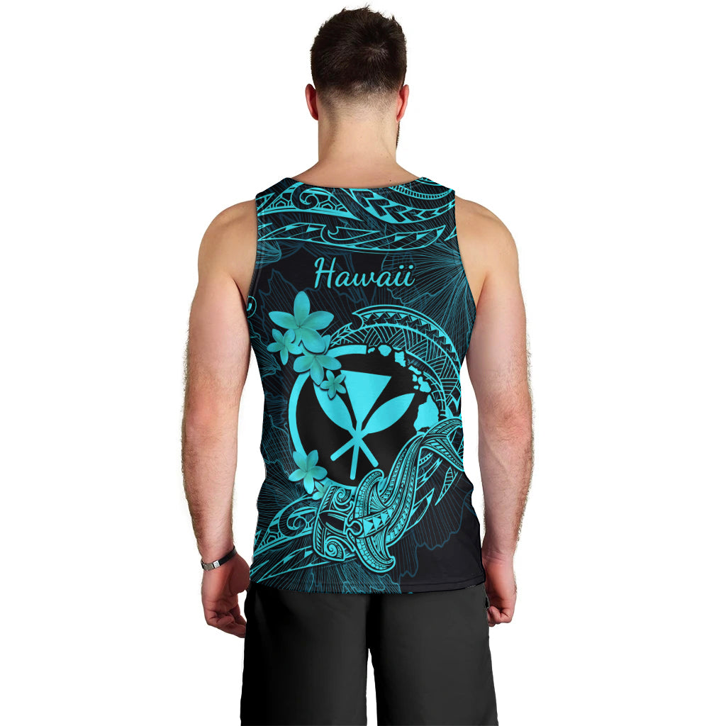 Hawaii Men Tank Top Hammerhead Shark Tattoo Mix Polynesian Plumeria Turquoise Version LT14 - Polynesian Pride