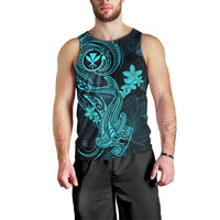 Hawaii Men Tank Top Hammerhead Shark Tattoo Mix Polynesian Plumeria Turquoise Version LT14 - Polynesian Pride