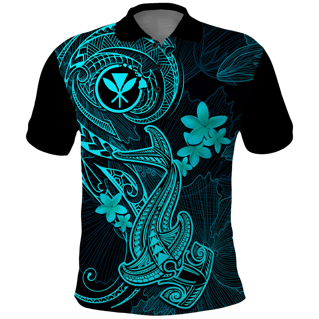 Hawaii Polo Shirt Hammerhead Shark Tattoo Mix Polynesian Plumeria Turquoise Version LT14 Turquoise - Polynesian Pride