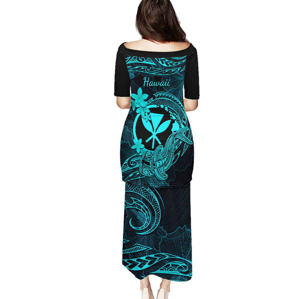 Hawaii Puletasi Hammerhead Shark Tattoo Mix Polynesian Plumeria Turquoise Version LT14 - Polynesian Pride