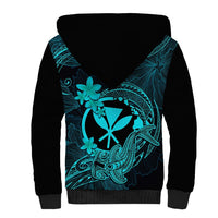 Hawaii Sherpa Hoodie Hammerhead Shark Tattoo Mix Polynesian Plumeria Turquoise Version LT14 - Polynesian Pride