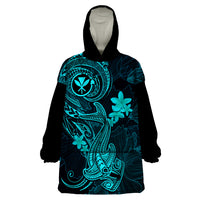 Hawaii Wearable Blanket Hoodie Hammerhead Shark Tattoo Mix Polynesian Plumeria Turquoise Version LT14 One Size Turquoise - Polynesian Pride