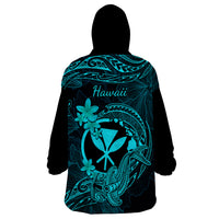 Hawaii Wearable Blanket Hoodie Hammerhead Shark Tattoo Mix Polynesian Plumeria Turquoise Version LT14 - Polynesian Pride