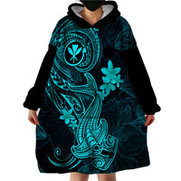 Hawaii Wearable Blanket Hoodie Hammerhead Shark Tattoo Mix Polynesian Plumeria Turquoise Version LT14 - Polynesian Pride