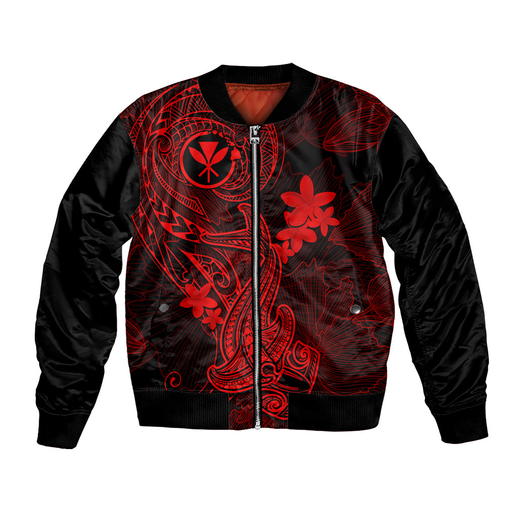 Hawaii Bomber Jacket Hammerhead Shark Tattoo Mix Polynesian Plumeria Red Version LT14 Unisex Red - Polynesian Pride