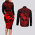 hawaii-couples-matching-long-sleeve-bodycon-dress-and-long-sleeve-button-shirts-hammerhead-shark-tattoo-mix-polynesian-plumeria-red-version