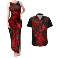 hawaii-couples-matching-tank-maxi-dress-and-hawaiian-shirt-hammerhead-shark-tattoo-mix-polynesian-plumeria-red-version