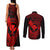 hawaii-couples-matching-tank-maxi-dress-and-long-sleeve-button-shirts-hammerhead-shark-tattoo-mix-polynesian-plumeria-red-version