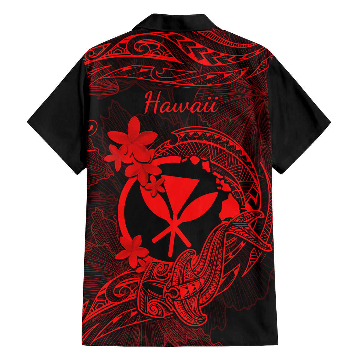 hawaii-family-matching-off-shoulder-maxi-dress-and-hawaiian-shirt-hammerhead-shark-tattoo-mix-polynesian-plumeria-red-version
