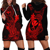 Hawaii Hoodie Dress Hammerhead Shark Tattoo Mix Polynesian Plumeria Red Version LT14 - Polynesian Pride