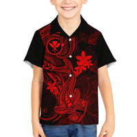 Hawaii Kid Hawaiian Shirt Hammerhead Shark Tattoo Mix Polynesian Plumeria Red Version LT14 - Polynesian Pride