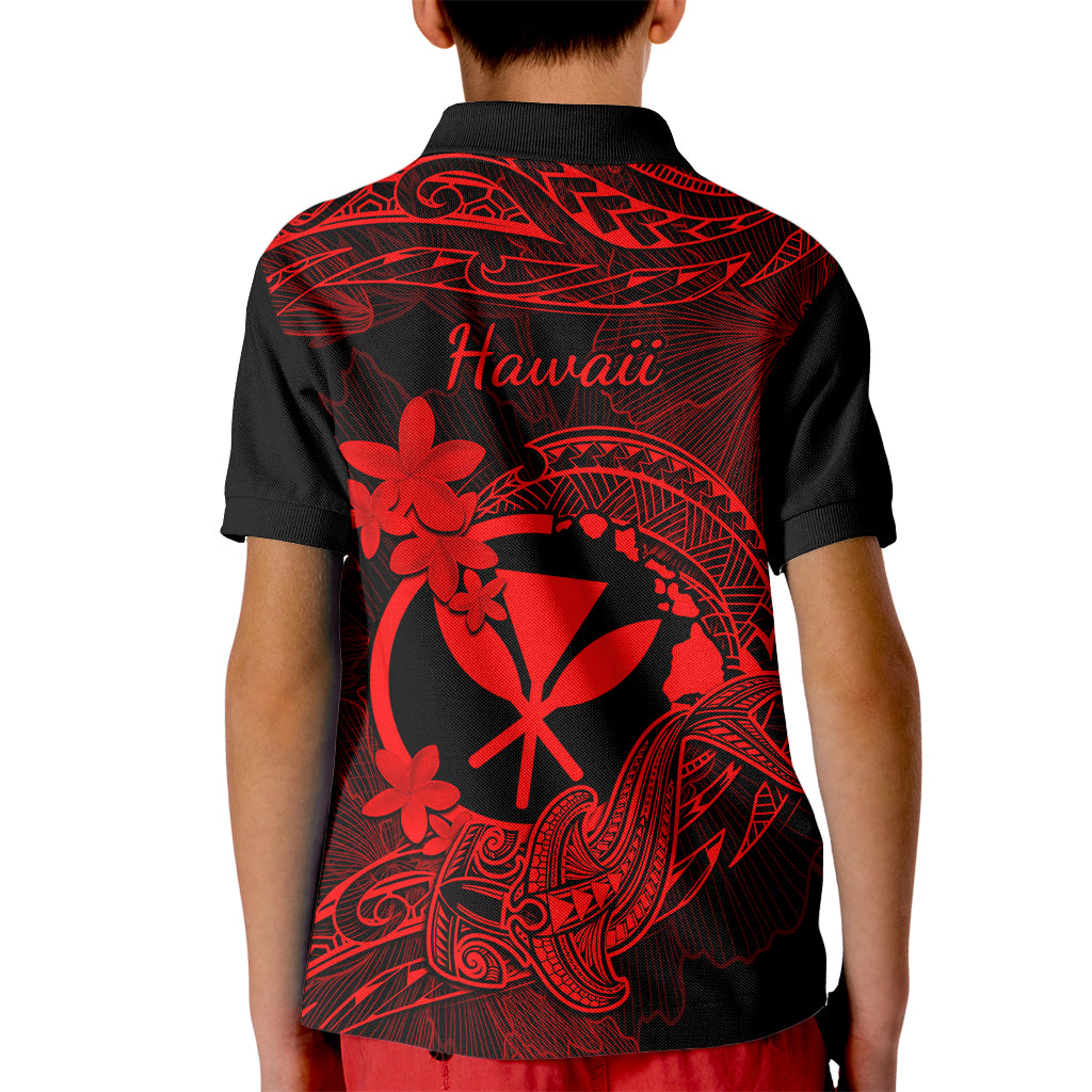 Hawaii Kid Polo Shirt Hammerhead Shark Tattoo Mix Polynesian Plumeria Red Version LT14 - Polynesian Pride
