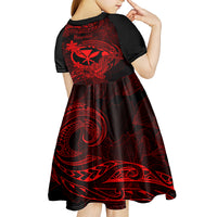 Hawaii Kid Short Sleeve Dress Hammerhead Shark Tattoo Mix Polynesian Plumeria Red Version LT14 - Polynesian Pride