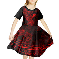 Hawaii Kid Short Sleeve Dress Hammerhead Shark Tattoo Mix Polynesian Plumeria Red Version LT14 - Polynesian Pride