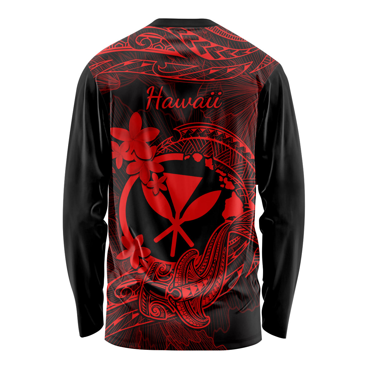 Hawaii Long Sleeve Shirt Hammerhead Shark Tattoo Mix Polynesian Plumeria Red Version LT14 - Polynesian Pride