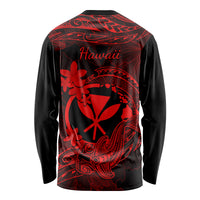 Hawaii Long Sleeve Shirt Hammerhead Shark Tattoo Mix Polynesian Plumeria Red Version LT14 - Polynesian Pride