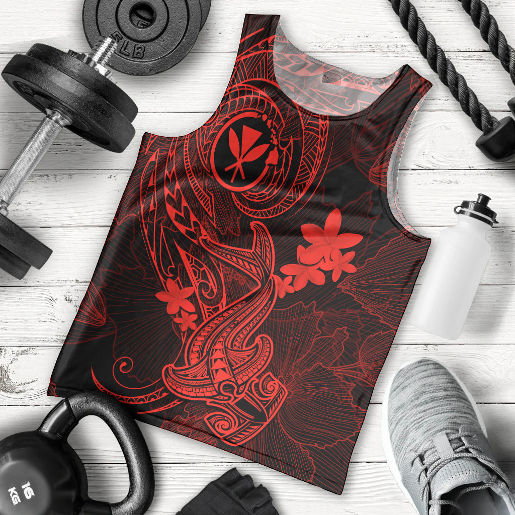 Hawaii Men Tank Top Hammerhead Shark Tattoo Mix Polynesian Plumeria Red Version LT14 Red - Polynesian Pride