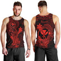 Hawaii Men Tank Top Hammerhead Shark Tattoo Mix Polynesian Plumeria Red Version LT14 - Polynesian Pride