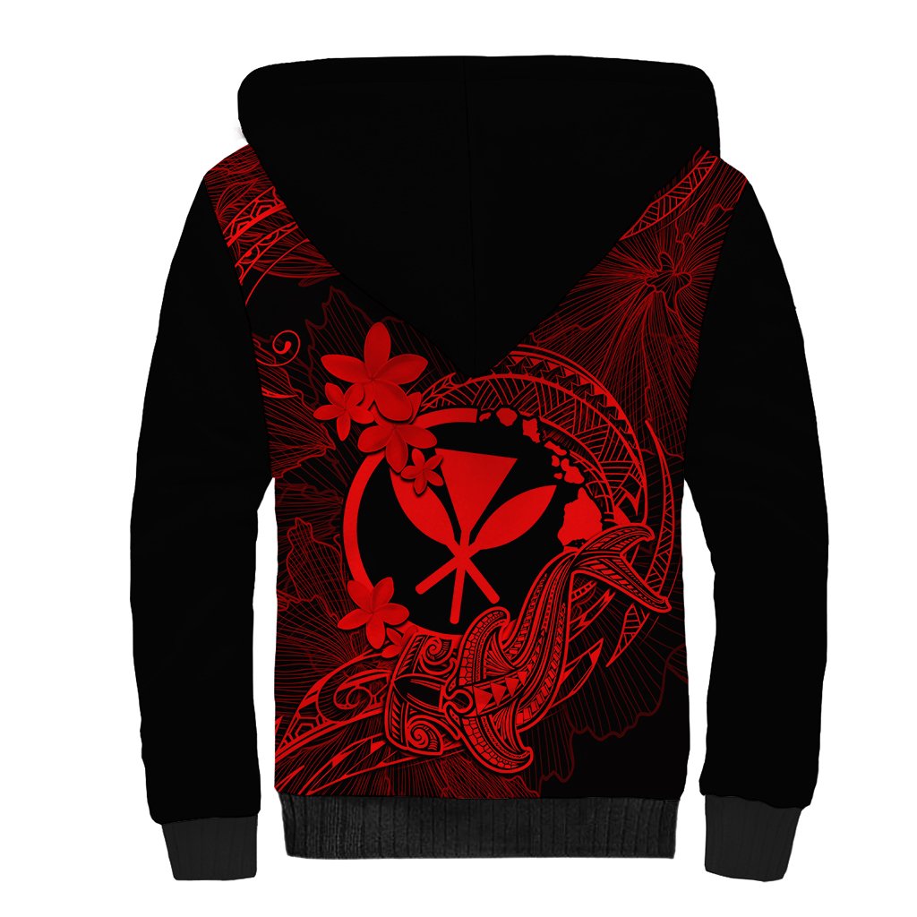 Hawaii Sherpa Hoodie Hammerhead Shark Tattoo Mix Polynesian Plumeria Red Version LT14 - Polynesian Pride