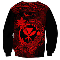Hawaii Sweatshirt Hammerhead Shark Tattoo Mix Polynesian Plumeria Red Version LT14 - Polynesian Pride