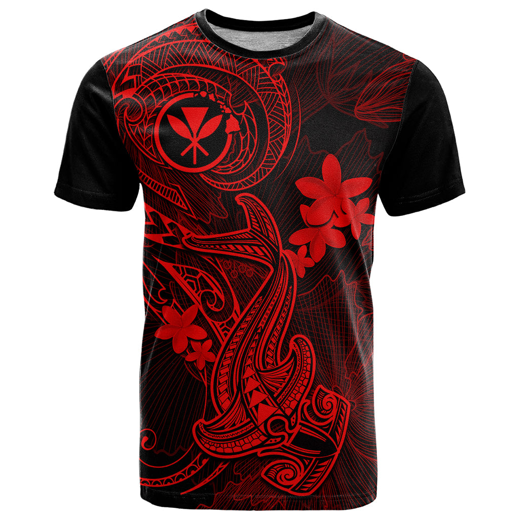 Hawaii T Shirt Hammerhead Shark Tattoo Mix Polynesian Plumeria Red Version LT14 Red - Polynesian Pride