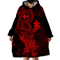 Hawaii Wearable Blanket Hoodie Hammerhead Shark Tattoo Mix Polynesian Plumeria Red Version LT14 - Polynesian Pride