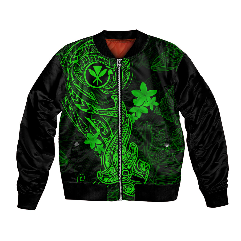 Hawaii Bomber Jacket Hammerhead Shark Tattoo Mix Polynesian Plumeria Green Version LT14 Unisex Green - Polynesian Pride