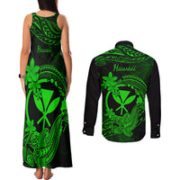 hawaii-couples-matching-tank-maxi-dress-and-long-sleeve-button-shirts-hammerhead-shark-tattoo-mix-polynesian-plumeria-green-version
