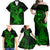 hawaii-family-matching-off-shoulder-maxi-dress-and-hawaiian-shirt-hammerhead-shark-tattoo-mix-polynesian-plumeria-green-version