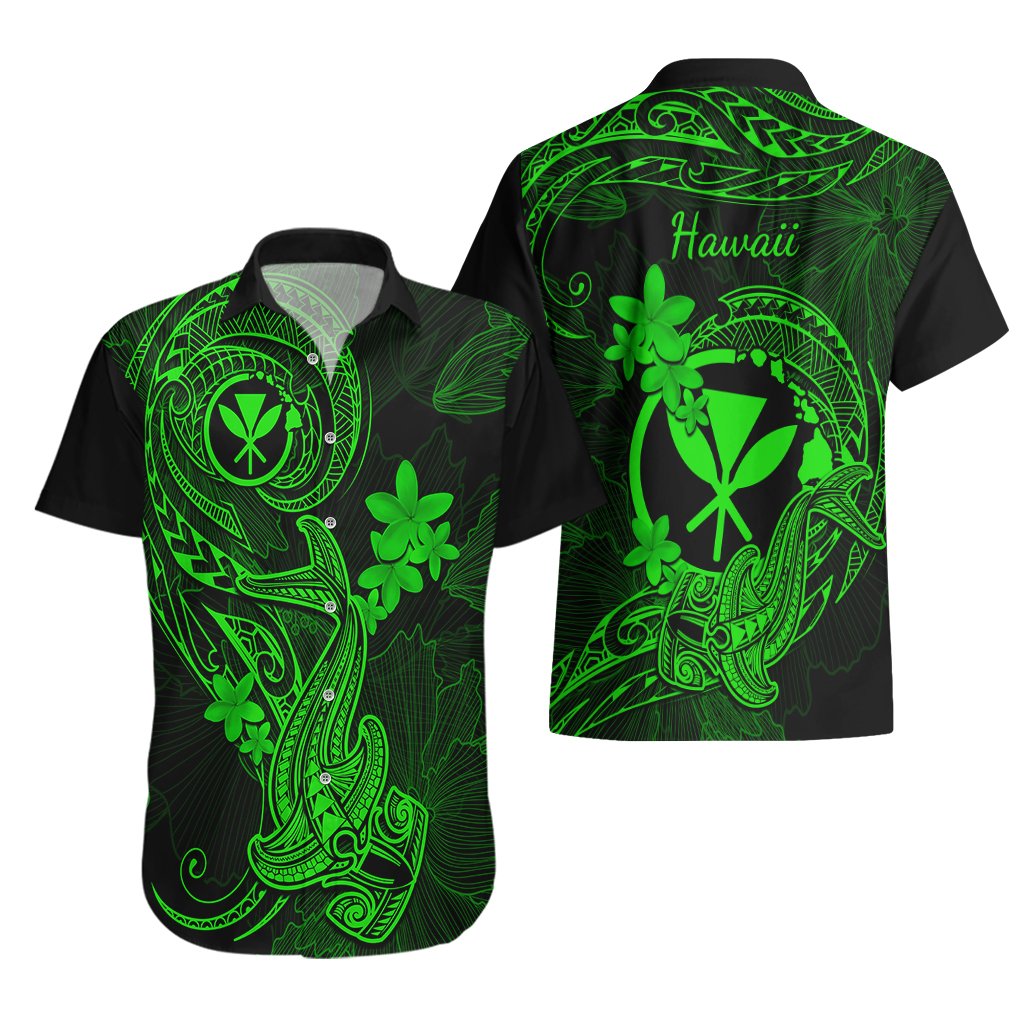 Hawaii Hawaiian Shirt Hammerhead Shark Tattoo Mix Polynesian Plumeria Green Version LT14 - Polynesian Pride