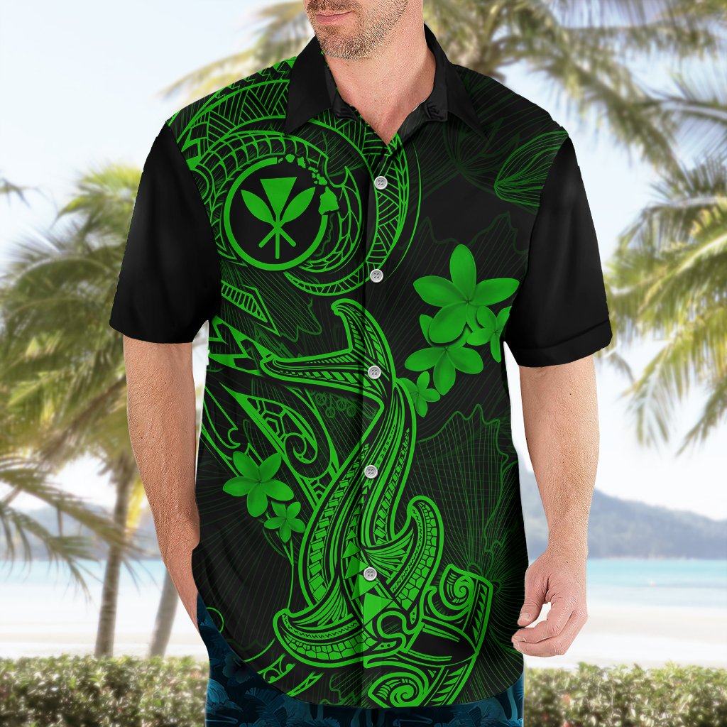 Hawaii Hawaiian Shirt Hammerhead Shark Tattoo Mix Polynesian Plumeria Green Version LT14 - Polynesian Pride