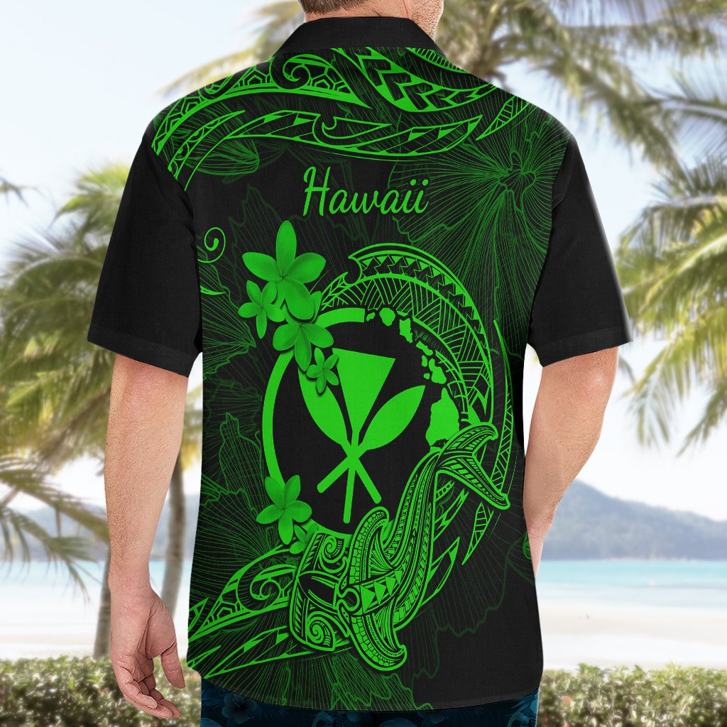 Hawaii Hawaiian Shirt Hammerhead Shark Tattoo Mix Polynesian Plumeria Green Version LT14 - Polynesian Pride