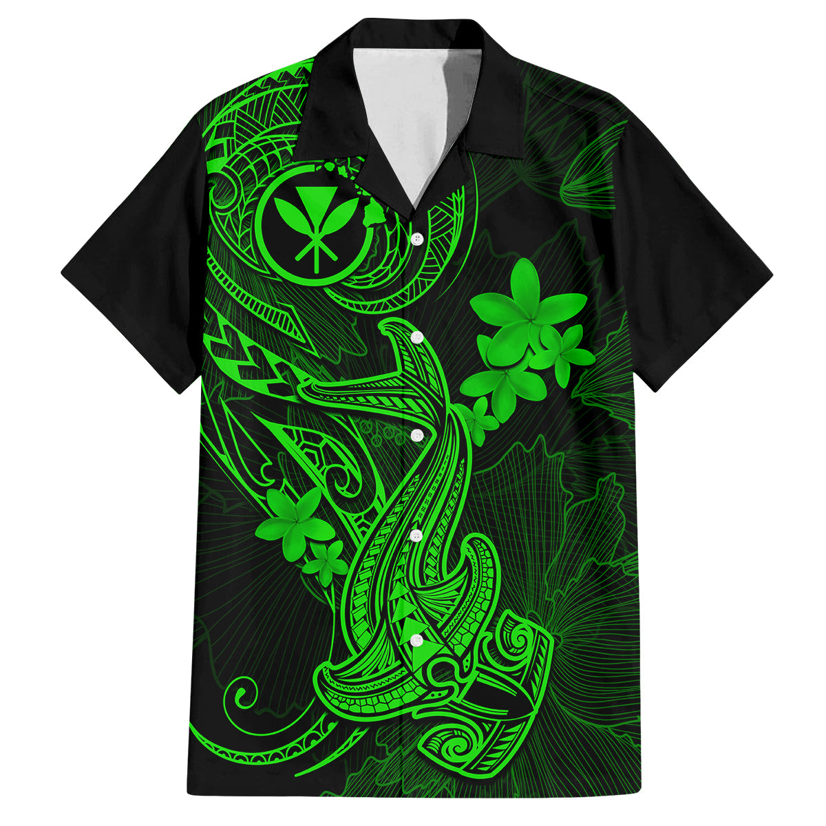 Hawaii Kid Hawaiian Shirt Hammerhead Shark Tattoo Mix Polynesian Plumeria Green Version LT14 Kid Green - Polynesian Pride