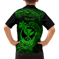 Hawaii Kid Hawaiian Shirt Hammerhead Shark Tattoo Mix Polynesian Plumeria Green Version LT14 - Polynesian Pride