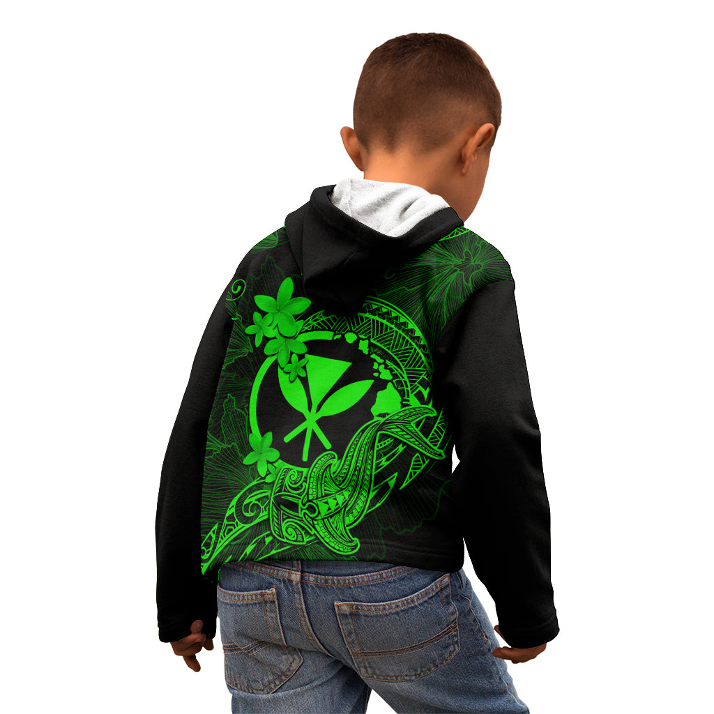Hawaii Kid Hoodie Hammerhead Shark Tattoo Mix Polynesian Plumeria Green Version LT14 - Polynesian Pride