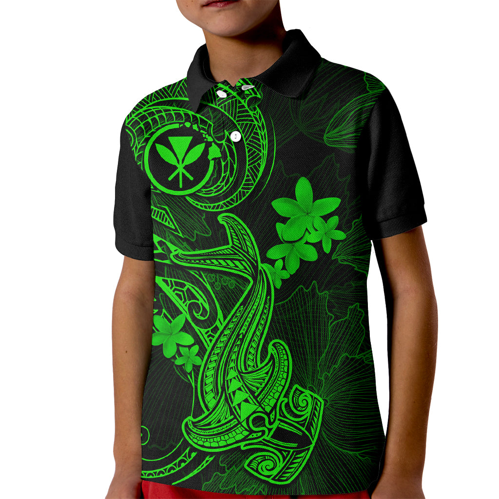 Hawaii Kid Polo Shirt Hammerhead Shark Tattoo Mix Polynesian Plumeria Green Version LT14 Kid Green - Polynesian Pride