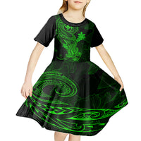 Hawaii Kid Short Sleeve Dress Hammerhead Shark Tattoo Mix Polynesian Plumeria Green Version LT14 - Polynesian Pride