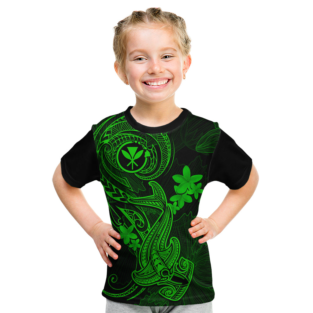Hawaii Kid T Shirt Hammerhead Shark Tattoo Mix Polynesian Plumeria Green Version LT14 Green - Polynesian Pride