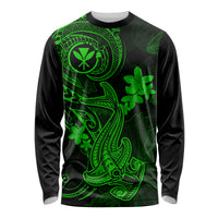 Hawaii Long Sleeve Shirt Hammerhead Shark Tattoo Mix Polynesian Plumeria Green Version LT14 Unisex Green - Polynesian Pride