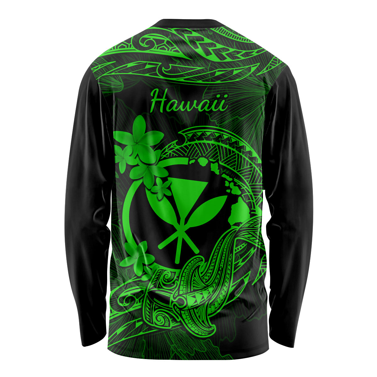 Hawaii Long Sleeve Shirt Hammerhead Shark Tattoo Mix Polynesian Plumeria Green Version LT14 - Polynesian Pride