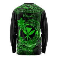 Hawaii Long Sleeve Shirt Hammerhead Shark Tattoo Mix Polynesian Plumeria Green Version LT14 - Polynesian Pride