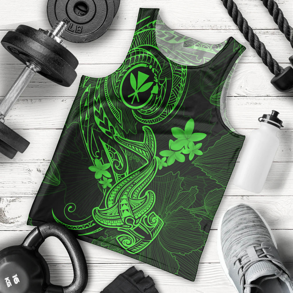 Hawaii Men Tank Top Hammerhead Shark Tattoo Mix Polynesian Plumeria Green Version LT14 Green - Polynesian Pride