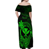 Hawaii Off Shoulder Maxi Dress Hammerhead Shark Tattoo Mix Polynesian Plumeria Green Version LT14 - Polynesian Pride