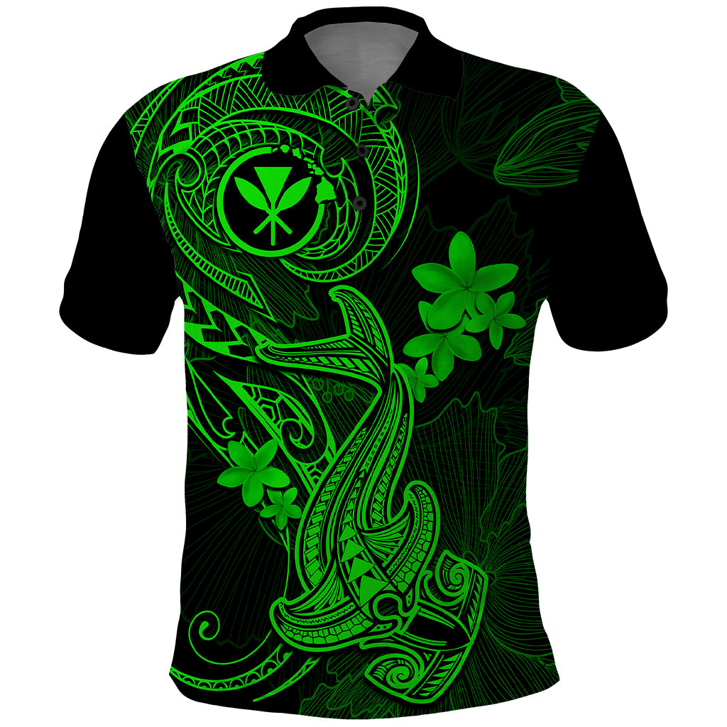 Hawaii Polo Shirt Hammerhead Shark Tattoo Mix Polynesian Plumeria Green Version LT14 Green - Polynesian Pride